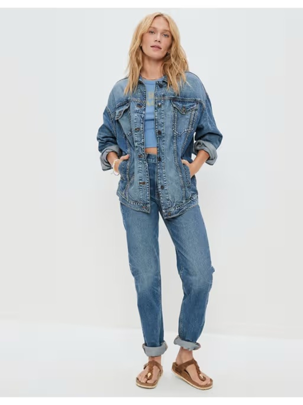 American Eagle Outfitters Light Blue Denim Jacket - Relaxed Trucker